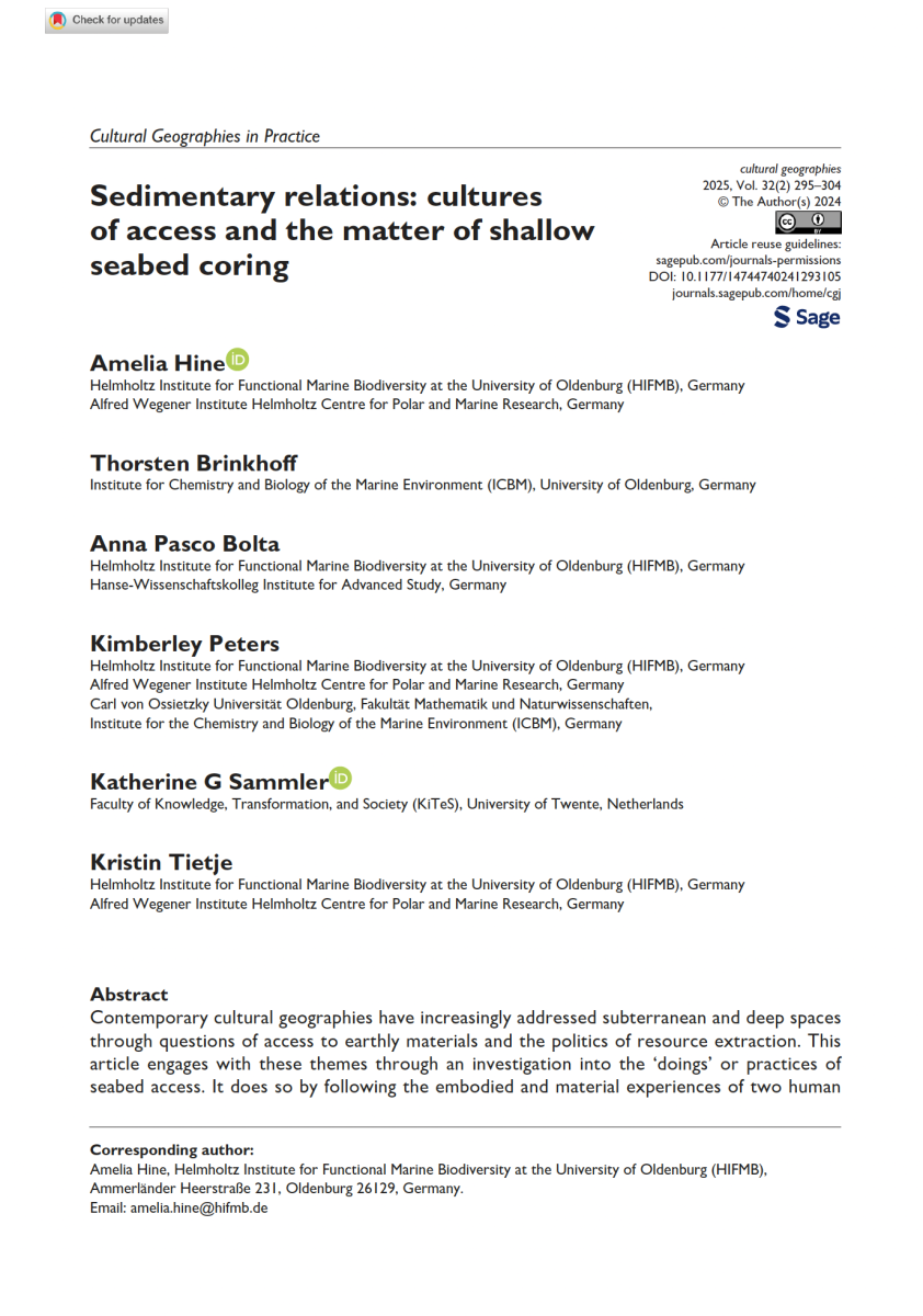 Sedimentary relations: cultures of access and the matter of shallow seabed coring 1